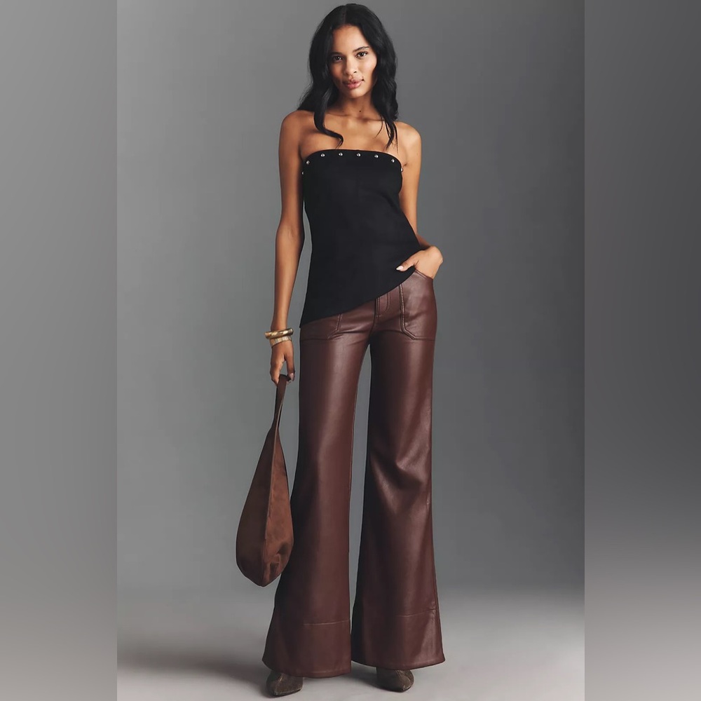 NWT Anthropologie The Rylan Faux Leather Relaxed High-Rise Flare Pants by Pilcro